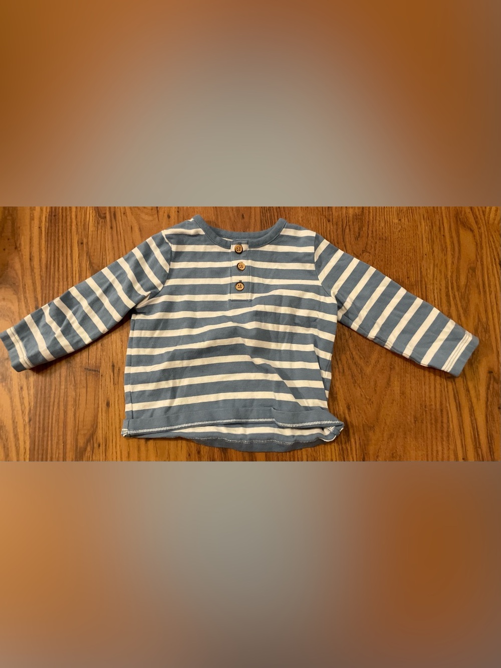 Cat & Jack Blue and White Striped Long Sleeve Henley Tee
